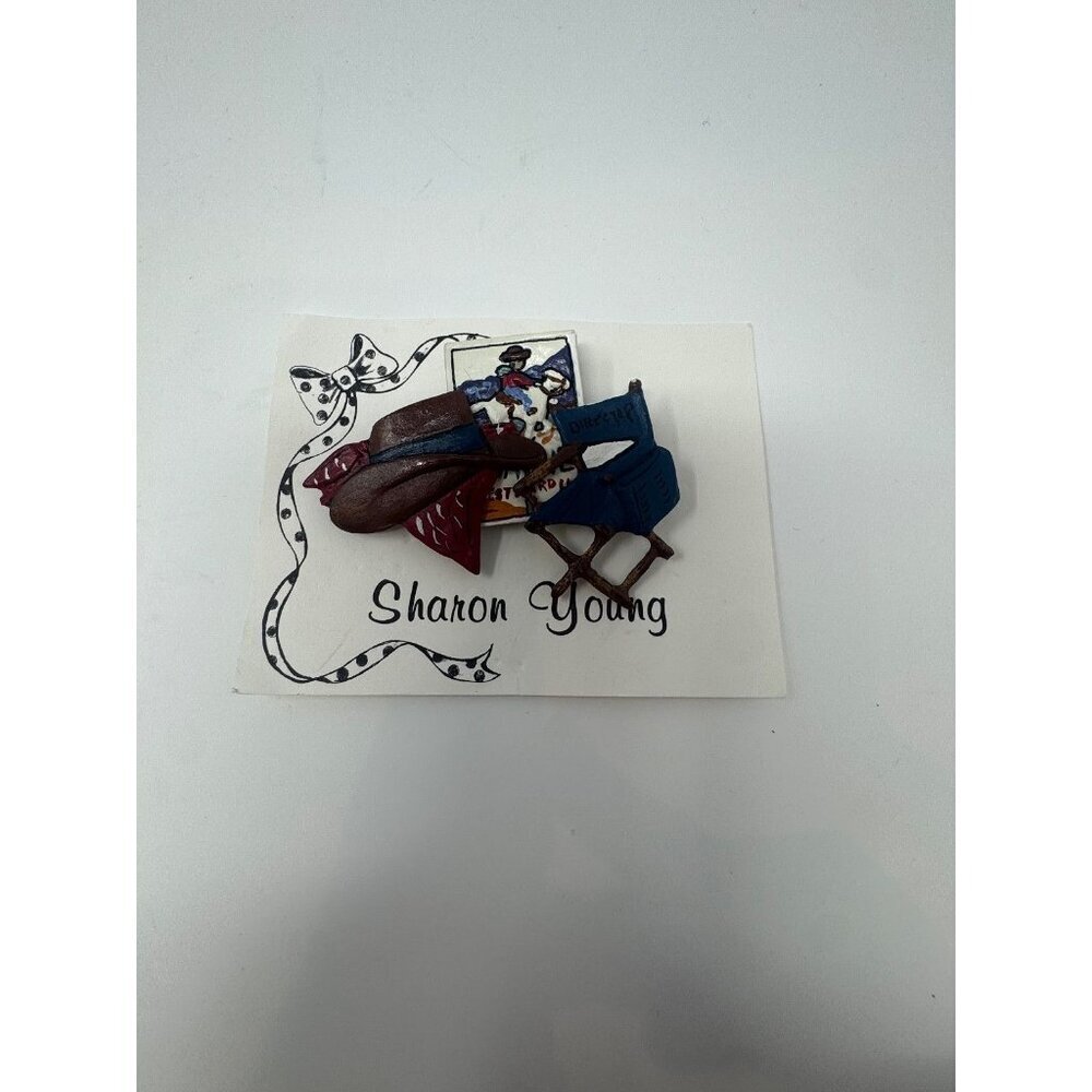 Vintage Sharon Young broach Director's chair cowboy